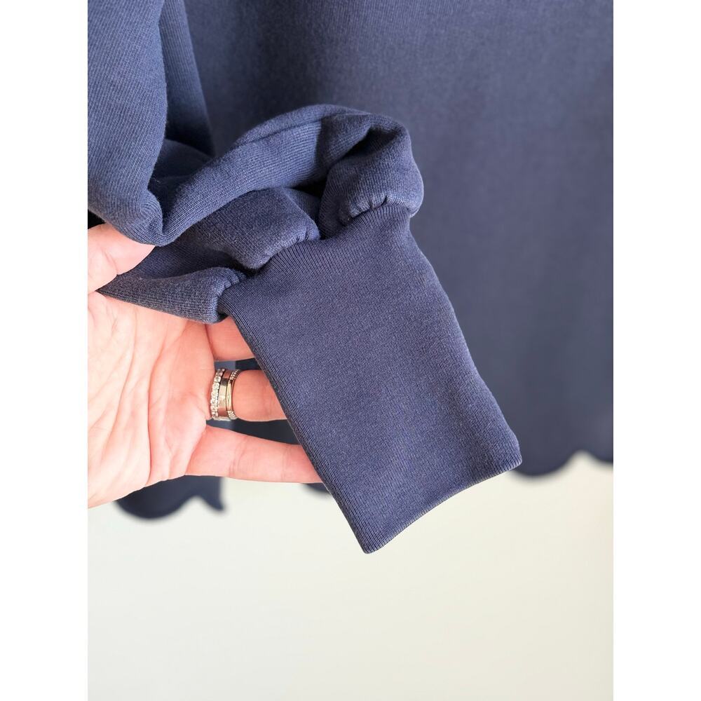 FRAME Scallop Balloon Sleeve Crew Neck Fleece Sweatshirt Navy Women's Size S - Picture 5 of 8